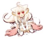  ahoge animal_ears bad_id bad_pixiv_id detached_sleeves from_above highres kyubey mahou_shoujo_madoka_magica nekoyanagi_moyo open_mouth personification pink_eyes red_eyes solo thighhighs twintails white_hair 