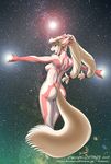  2006 blonde_hair blue_eyes breasts butt dr_comet female hair lens_flare mana markings side_boob skimike solo stars tail twin_tails 