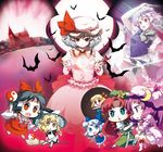  bat bat_wings beret blue_eyes book broom broom_riding chibi cirno crescent dress gohei hakurei_reimu hat hong_meiling izayoi_sakuya kabayaki_unagi kirisame_marisa maid maid_headdress multiple_girls patchouli_knowledge purple_eyes red_eyes remilia_scarlet rumia scarlet_devil_mansion star the_embodiment_of_scarlet_devil too_many too_many_bats touhou wings yellow_eyes yin_yang 