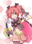  :q blush cape charlotte_(madoka_magica) chihaya_ful dagger fingerless_gloves gloves hair_ribbon halter_top halterneck kyubey magical_girl mahou_shoujo_madoka_magica midriff miniskirt navel one_eye_closed personification pink_hair polka_dot ribbon short_twintails skirt thighhighs tongue tongue_out twintails vest weapon yellow_eyes zettai_ryouiki 