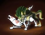  2006 all_fours amaterasu black canine crossover deity doggy_position eyes_closed face_markings female feral from_behind legend_of_zelda link link_(wolf_form) male markings slate_(artist) straight tail the_legend_of_zelda video_games white wolf ōkami 