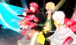  3boys accelerator bad_id bad_pixiv_id blonde_hair brown_hair choker etzali gun multiple_boys musujime_awaki red_hair ro53 sarashi skirt sunglasses to_aru_majutsu_no_index tsuchimikado_motoharu unabara_mitsuki weapon white_hair 