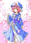  bug butterfly ghost hat hecchi_(blanch) highres insect japanese_clothes pink_eyes pink_hair saigyouji_yuyuko short_hair smile solo touhou 