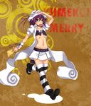  choker deras doughnut food green_eyes hat highres merry_nightmare midriff navel pointy_ears purple_hair ribbon short_hair skirt solo striped striped_legwear thighhighs yumekui_merry 