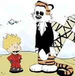  calvin calvin_and_hobbes duo hobbes nicholas_d_wolfwood parody plain_background spiffybug trigun vash_the_stampede white_background 