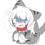  ambiguous_gender anthro blue_eyes blush changed_(video_game) chano cub digital_media_(artwork) fin fish grey_skin hair leash mammal marine multicolored_skin shark solo tail_fin the_shark_(changed) white_hair young 