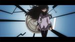  akemi_homura animated animated_gif black_hair hair_over_one_eye letterboxed long_hair lowres magical_girl mahou_shoujo_madoka_magica non-web_source pantyhose purple_eyes screencap serious shield sleeves_past_wrists solo spoilers time_tunnel_(madoka_magica) walking wind 