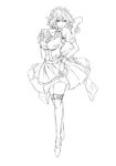  breasts greyscale izayoi_sakuya large_breasts lineart maid maid_headdress michiking monochrome pocket_watch short_hair solo thighhighs touhou watch wrist_cuffs 