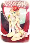  bad_id bad_pixiv_id bare_shoulders bell bird bird_on_hand blonde_hair blue_eyes chinese_clothes curtains earrings flower hair_flower hair_ornament hairclip jewelry jonejung kagamine_rin nail_polish panties short_hair side-tie_panties sitting sleeveless solo thigh_strap underwear vocaloid wariza wristband 