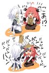  2girls ^_^ ahoge bat_wings blush book braid chibi closed_eyes comic flapping happy head_wings izayoi_sakuya koa_(phrase) koakuma long_hair maid maid_headdress matsushita_yuu money mukyuu multiple_girls necktie o_o open_mouth red_eyes red_hair short_hair silver_hair sitting smile tears touhou translated twin_braids vest wings 