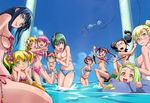  absurdres baba_tsutsuji bikini blonde_hair bougainvillea breast_hold breasts brown_hair clothes_thief clothing_thief fishing_rod front-tie_top glasses green_eyes green_hair highres kannagi_itsuki kawai_honoka mintao pink_eyes pink_hair polka_dot shishidou_akiha shishidou_imoko shishidou_kazane shishidou_nami shishidou_sakura shishidou_takane shorts side-tie_bikini sideboob sora_wo_kakeru_shoujo swimsuit theft topless twintails water 