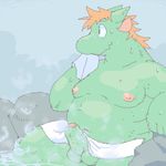  chubby dragon erection horns hotsprings invalid_tag male morbidly_obese nude penis scalie solo sweat towel uncut woory うり 