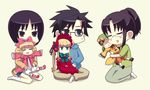  5girls :&lt; :d aka_(s3637) black_eyes black_hair blonde_hair blue_eyes blush_stickers bonnet bow chibi closed_eyes doll dress drill_hair freckles glasses green_hair hina_ichigo hood hoodie kanaria kashiwaba_tomoe kusabue_mitsu long_hair multiple_girls open_mouth pink_bow rozen_maiden sakurada_jun school_uniform seiza shinku short_hair sitting skirt smile socks wariza 