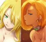  2girls android_18 beelzebub_(manga) blonde_hair blue_eyes character_request collar dragon_ball green_eyes hairu hilda_(beelzebub) multiple_girls 
