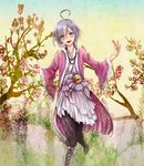  ahoge bad_id bad_pixiv_id cherry_blossoms heterochromia highres male_focus otoko_no_ko pipipiosuke silver_hair solo utatane_piko vocaloid 