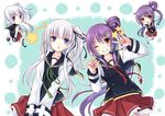  blue_eyes brown_eyes chibi hatachi long_hair purple_hair ribbons white_hair 