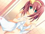  anekano aqua_eyes breasts brown_hair game_cg moo nipples noyama_tsubaki nude towel 