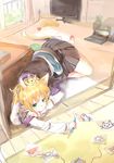  absurdres animal animal_ears animal_on_head arm_rest arm_warmers bad_id bad_pixiv_id barefoot bird blonde_hair bug cat cat_ears cat_on_head cat_tail child_drawing computer contemporary extra_ears food fork green_eyes highres kemonomimi_mode laptop lying mizuhashi_parsee nail_polish object_on_head on_head on_side pointy_ears pout scarf short_hair shrimp shrimp_tempura skirt solo spider tail television tempura tissue toe_scrunch touhou ume_(plumblossom) 