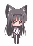  akemi_homura animal_ears black_eyes black_hair black_legwear cat_ears chibi kemonomimi_mode long_hair magical_girl mahou_shoujo_madoka_magica pantyhose shimin_level_1 solo tears 