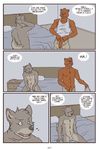  artdecade bear bed bedroom big_muscles canine comic english_text erection gay grizzly_bear male mammal masturbation muscles only_if_you_kiss penis text uncut what wolf 