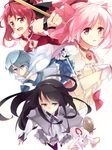  :3 akemi_homura bad_id bad_pixiv_id bare_shoulders black_hair blue_eyes blue_hair brooch cape hair_ribbon hairband jewelry kaname_madoka kyubey long_hair magical_girl mahou_shoujo_madoka_magica miki_sayaka multiple_girls pantyhose pink_eyes pink_hair polearm ponytail purple_eyes red_eyes ribbon sakura_kyouko school_uniform short_hair short_twintails sword twintails uminuko weapon 