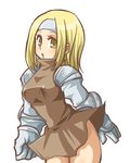  blonde_hair breasts dress erect_nipples female final_fantasy final_fantasy_tactics gauntlets ginger_yaki headband long_hair lowres shougayaki_(kabayaki_3) simple_background solo squire squire_(fft) white_background yellow_eyes 