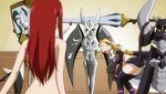  armor blonde_hair breasts brown_eyes cap cat_ears cat_girl cat_tail catgirl erza_scarlet fairy_tail large_breasts lucy_heartfilia naked nude red_hair shocked surprised sword 