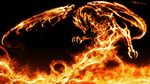  dragon fangs fire glow glowing highres hot no_humans open_mouth solo wings 
