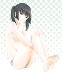  bad_id bad_pixiv_id barefoot breasts face feet leg_hug medium_breasts original panties pipette1223 polka_dot soles solo toes topless twintails underwear 