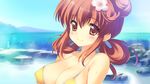  bikini brown_hair cleavage close erect_nipples game_cg hoshi_no_ouji-kun purin_amanatsu qp:flapper swimsuit 