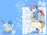  aircraft airplane backpack bag blue_eyes blue_hair blue_scarf food ice_cream kaito male_focus miniboy non-web_source popsicle projectkai scarf spoon star vocaloid 