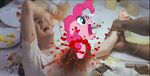  alien_(franchise) belt blood blue_eyes bracelet chest_burster chestburster clothing crossover equine female food forever_! friendship_is_magic fur hair hands horse human jewelry male mammal meme movie my_little_pony pain parody pink_fur pink_hair pinkie_pie pinkie_pie_(mlp) pinkie_pie_out_of_fucking_nowhere pony shirt table unknown_artist 