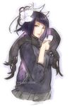  aq_interactive black_eyes black_hair female flower hair_ornament manamia mistwalker nintendo scarf short_hair solo sweater tenky the_last_story white_background 