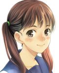  brown_eyes brown_hair close-up closed_mouth face freckles highres hirokiku original portrait school_uniform smile solo twintails 