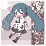  aqua_hair blush body_blush chibi crescent hatsune_miku headphones kakoi kneehighs long_hair mikupa necktie one_eye_closed pale_skin rolling_girl_(vocaloid) skirt solo twintails vocaloid 