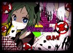  1girl blue_eyes card face_paint facepaint formal green_hair gumi hands horns nekoame poker_face_(vocaloid) short_hair solo vocaloid 