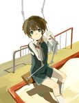  blue_eyes brown_hair inazuma_eleven inazuma_eleven_(series) looking_up lowe_(slow) male_focus sand sitting solo swing tachimukai_yuuki 