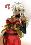  ? antenna_hair bare_shoulders breasts dark_elf dark_skin elf japanese_clothes kimono large_breasts long_hair nipples orange_eyes pointy_ears sansei_muramasa solo soukou_akki_muramasa tenjiku_nezumi white_hair 