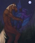  anthro anthro_bestiality avian cornfield equine feather female feral gryphon horse horsecock male merystic moon night nude outside penetration penis sex straight vaginal vaginal_penetration wings 