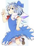  bad_id bad_pixiv_id blue_eyes blue_hair cirno dress ribbon solo takashiru touhou wings 