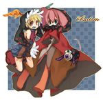  bad_id bad_pixiv_id blonde_hair blue_eyes boots cape charlotte_(madoka_magica) dual_persona mahou_shoujo_madoka_magica maroyaka51 monster multicolored multicolored_eyes personification pink_hair wings 