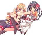  bad_id bad_pixiv_id black_eyes black_hair blonde_hair bracelet candy cocopps dress flower food hair_flower hair_ornament hairband heart jewelry kneehighs lollipop long_hair multiple_girls original red_eyes ring 