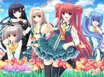  flowers group hananomiya_ako kona_nako munemoto_tsubakiko nishimata_aoi seifuku sekai_seifuku_kanojo thighhighs touno_sakurako yamino_yumeko 