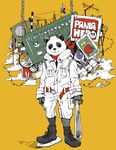  baseball_bat highres no_humans overalls panda panda_hero_(vocaloid) saitamax scarf shoes solo standing vocaloid 
