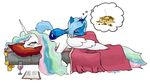  bed beverage blanket book butter crown cute cutie_mark equine female feral friendship_is_magic glass hair hangover horn horns horse mammal multi-colored_hair my_little_pony pancake plain_background pony princess princess_celestia_(mlp) princess_luna_(mlp) rainbow_hair red_eyes royalty sleeping tired unknown_artist waffle white_background white_hair wine winged_unicorn wings 