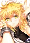  bad_id bad_pixiv_id blonde_hair cuffs green_eyes hand_on_another's_face hands hoshiguma_yuugi irua light_smile looking_at_viewer mizuhashi_parsee nail_polish pointy_ears short_hair smile solo_focus tears touhou 
