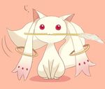  bad_pixiv_id cat_teaser kyubey mahou_shoujo_madoka_magica mouth_hold no_humans red_eyes sitting solo 