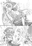  animal_ears breasts cleavage comic greyscale highres ikuta_takanon medium_breasts monochrome multiple_girls mystia_lorelei nude off_shoulder okamisty touhou translation_request wings yakumo_yukari 