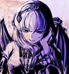  hairband hand_on_own_face long_hair mark_(heaven) monochrome rozen_maiden smile solo suigintou wings 