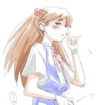  blush bracelet brown_eyes isami jewelry long_hair looking_at_viewer neon_genesis_evangelion red_ribbon ribbon short_sleeves simple_background sketch solo souryuu_asuka_langley upper_body very_long_hair white_background 